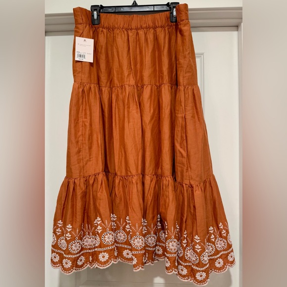 NWT LC Lauren Conrad Terracotta Maxi Skirt with White Embroidery XXL - Picture 2 of 8
